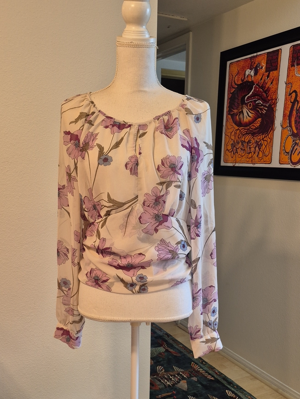 Rabbit Rose Sheer Violet Floral Long Sleeve Blouse